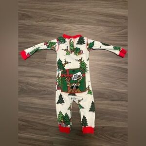Lazy One Red and Green Kids One Piece Footie with reindeer no peeking size 12M
